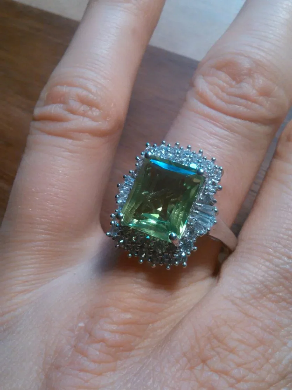 Green Triplet Quartz Natural White Zircon Accent Sterling Silver Ring (Size 10)